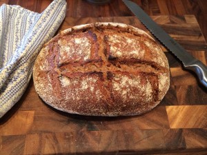 Sourdough bread loaf fresh out of the oven