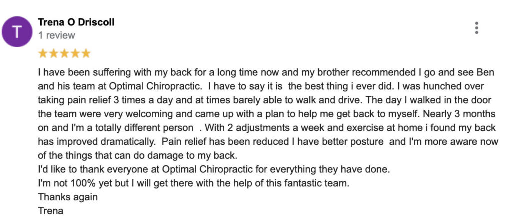 Patient Review for Optimal Chiropractic on Relief from pain