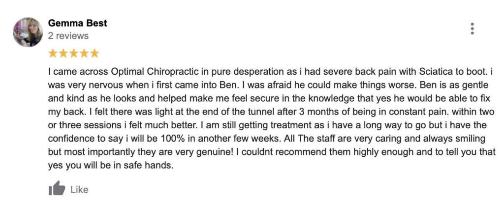 Help with back pain and Sciatica from a Chiropractor in Cork - Patient Reviews